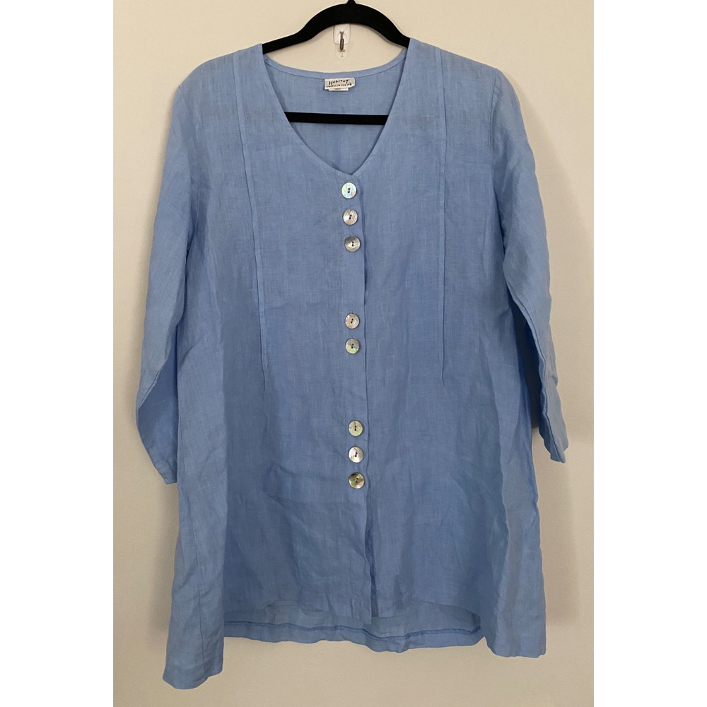 Habitat Linen Tunic Top Womens S Periwinkle Blue Boho Lagenlook Artsy USA